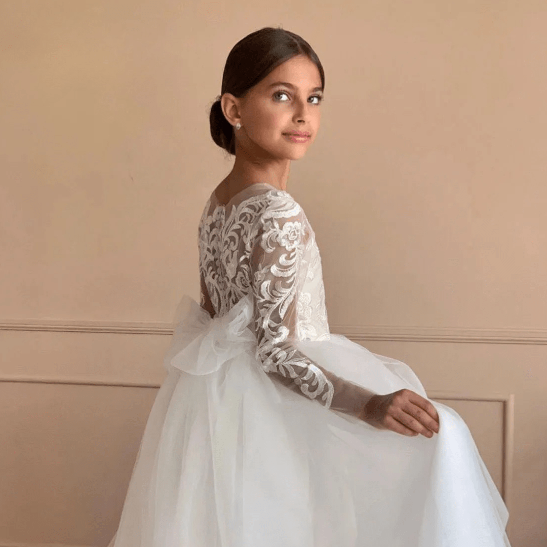 Girls White Lace Communion Dress