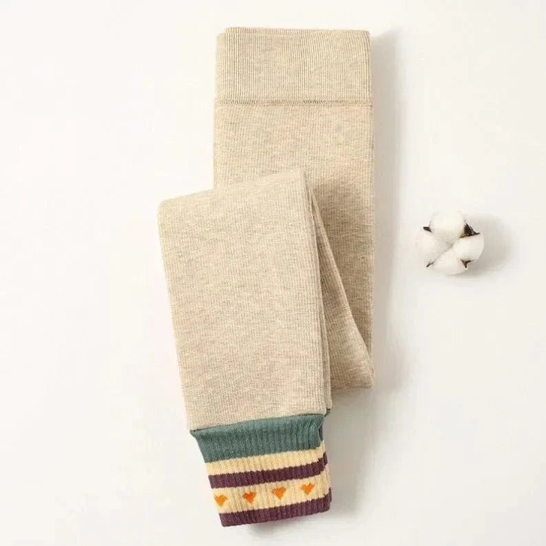 Beige / S Girls’ Winter Warm Stripe Leggings