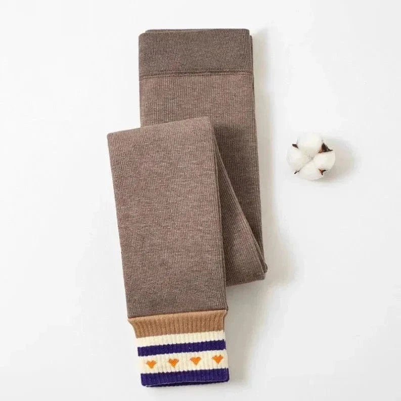 Coffee / S Girls’ Winter Warm Stripe Leggings