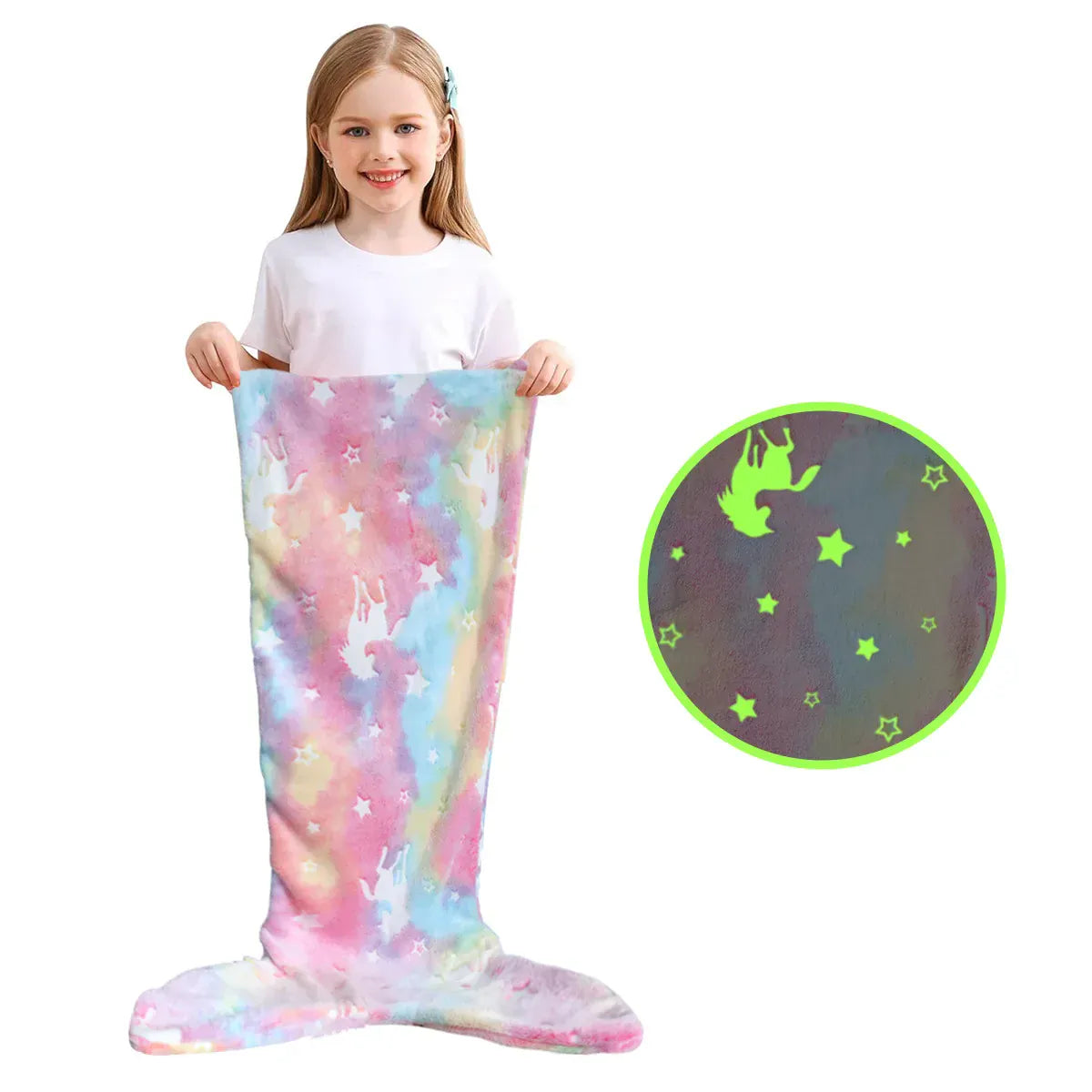Pink Unicorn Glow in the Dark Mermaid Tail Blanket for Girls