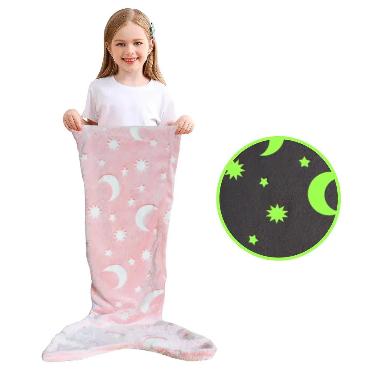 Pink Glow in the Dark Mermaid Tail Blanket for Girls