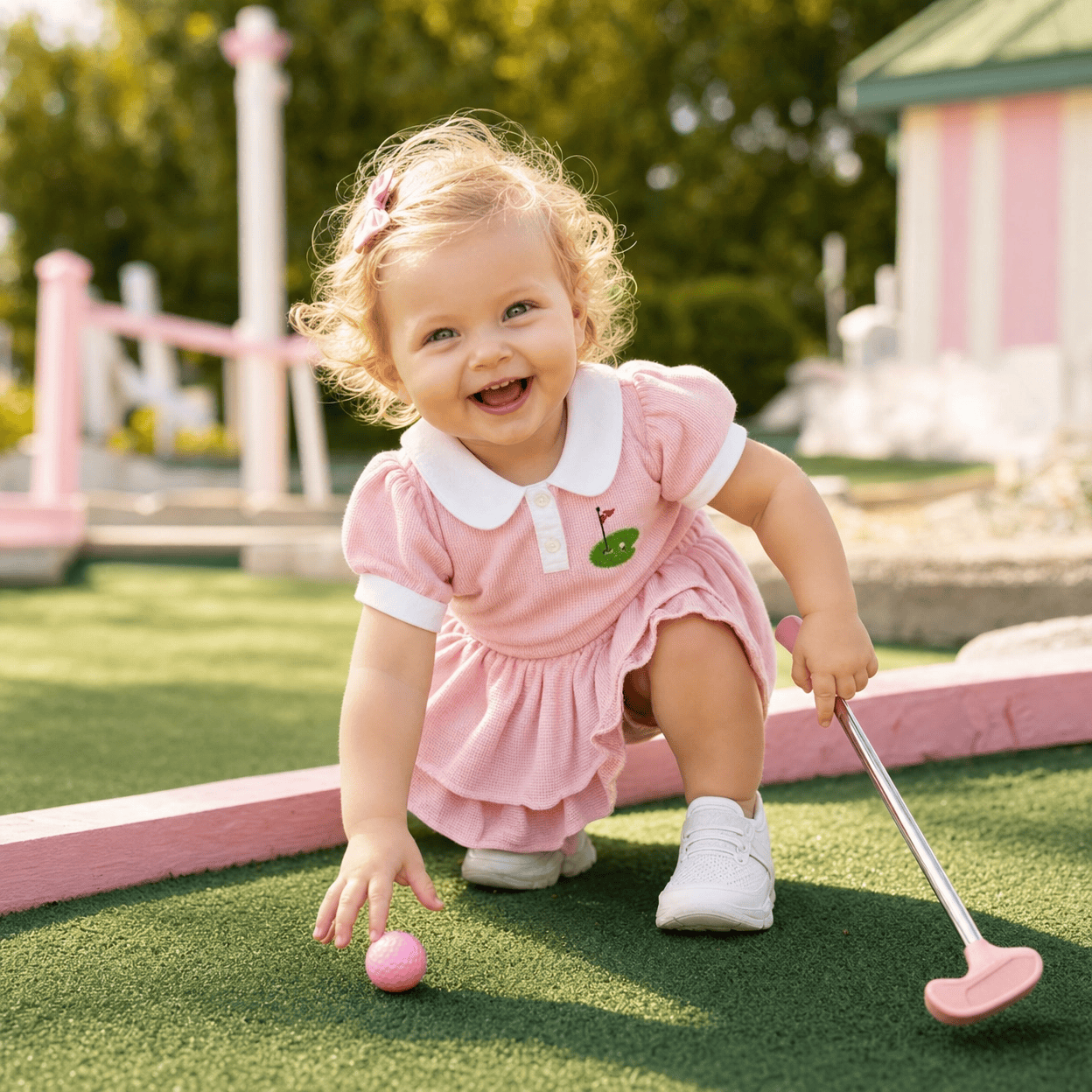 Golf Embroidery Romper & Ruffled Shorts Set