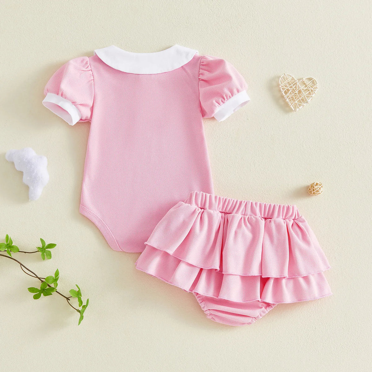 Golf Embroidery Romper & Ruffled Shorts Set
