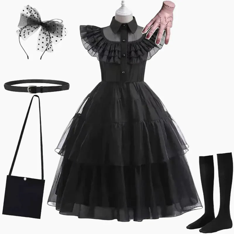 Gothic-Inspired Black Dress Costume for Girls