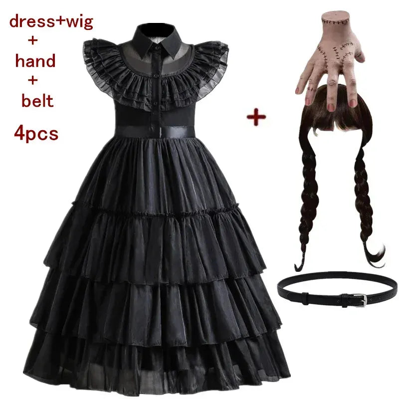 Set 02 / 3-4T Gothic-Inspired Black Dress Costume for Girls