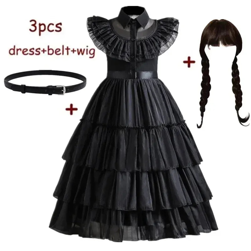 Gothic-Inspired Black Dress Costume for Girls