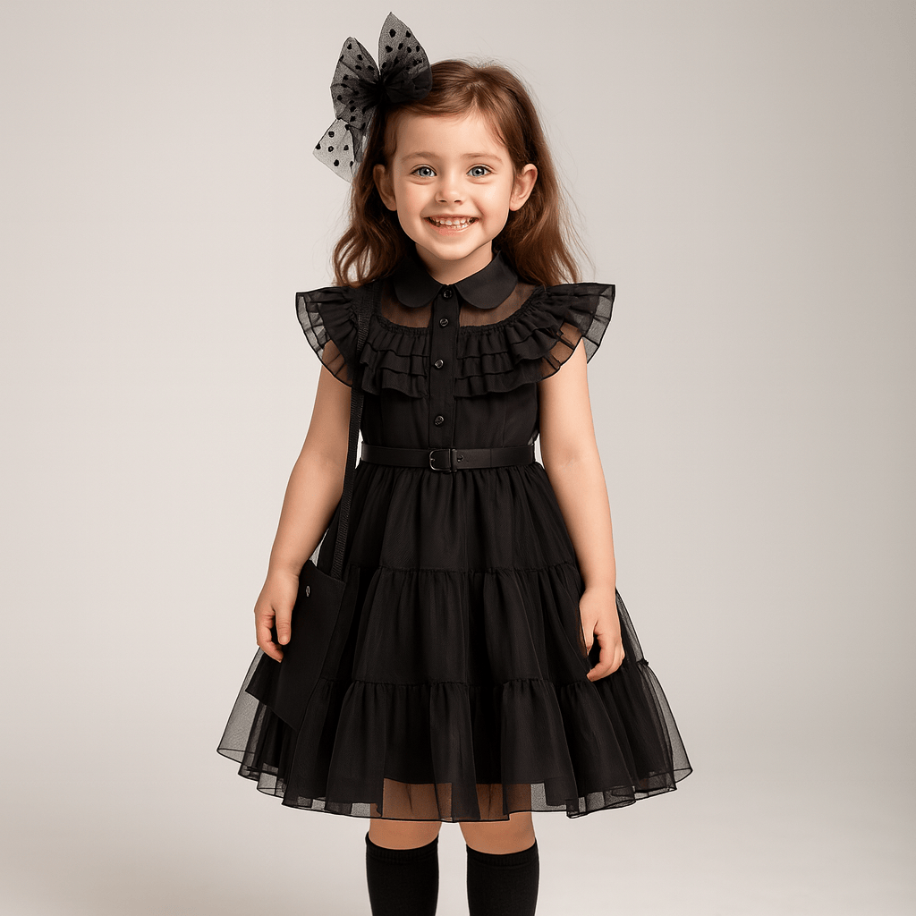 Gothic-Inspired Black Dress Costume for Girls
