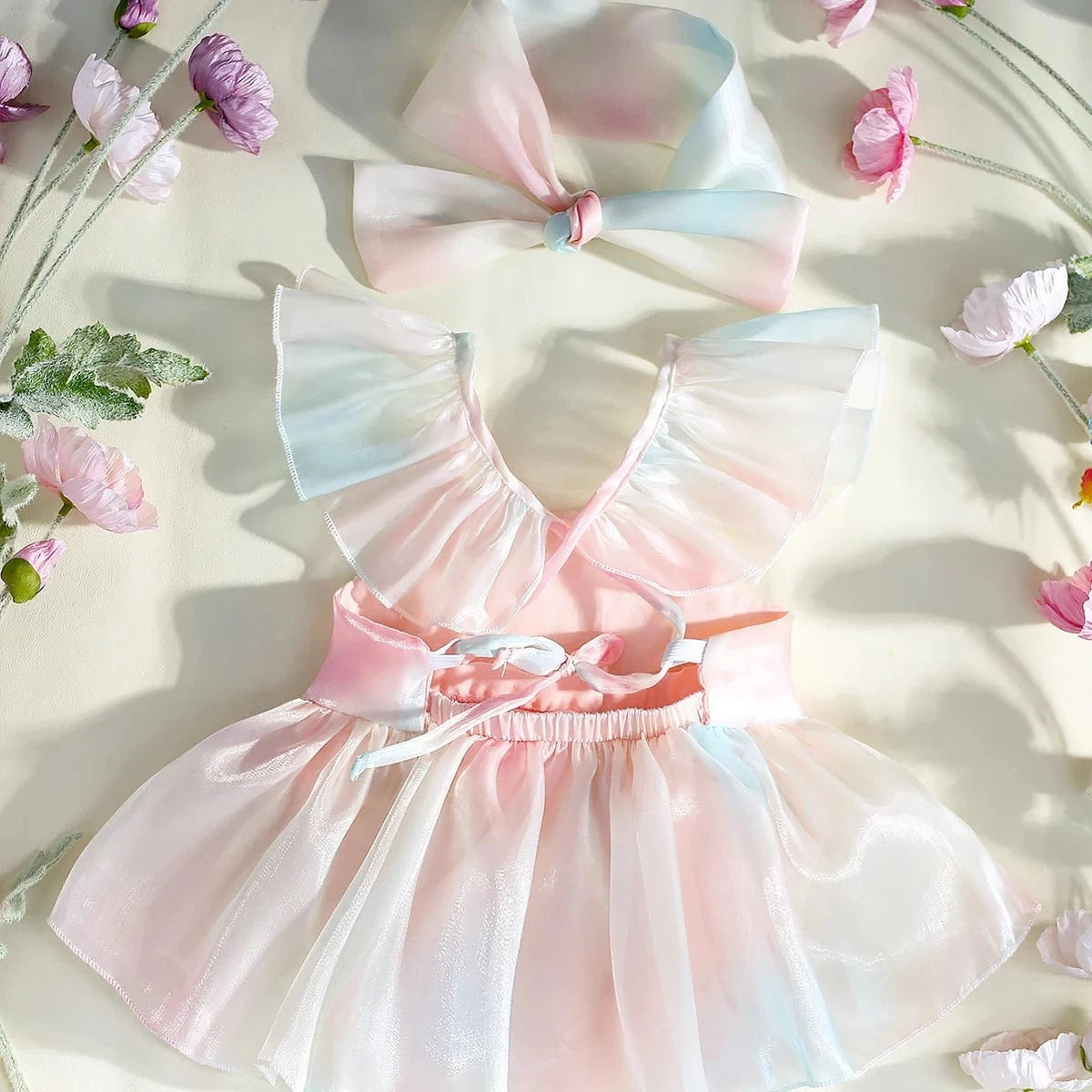 Gradient Pleated Skirt with Matching Headband