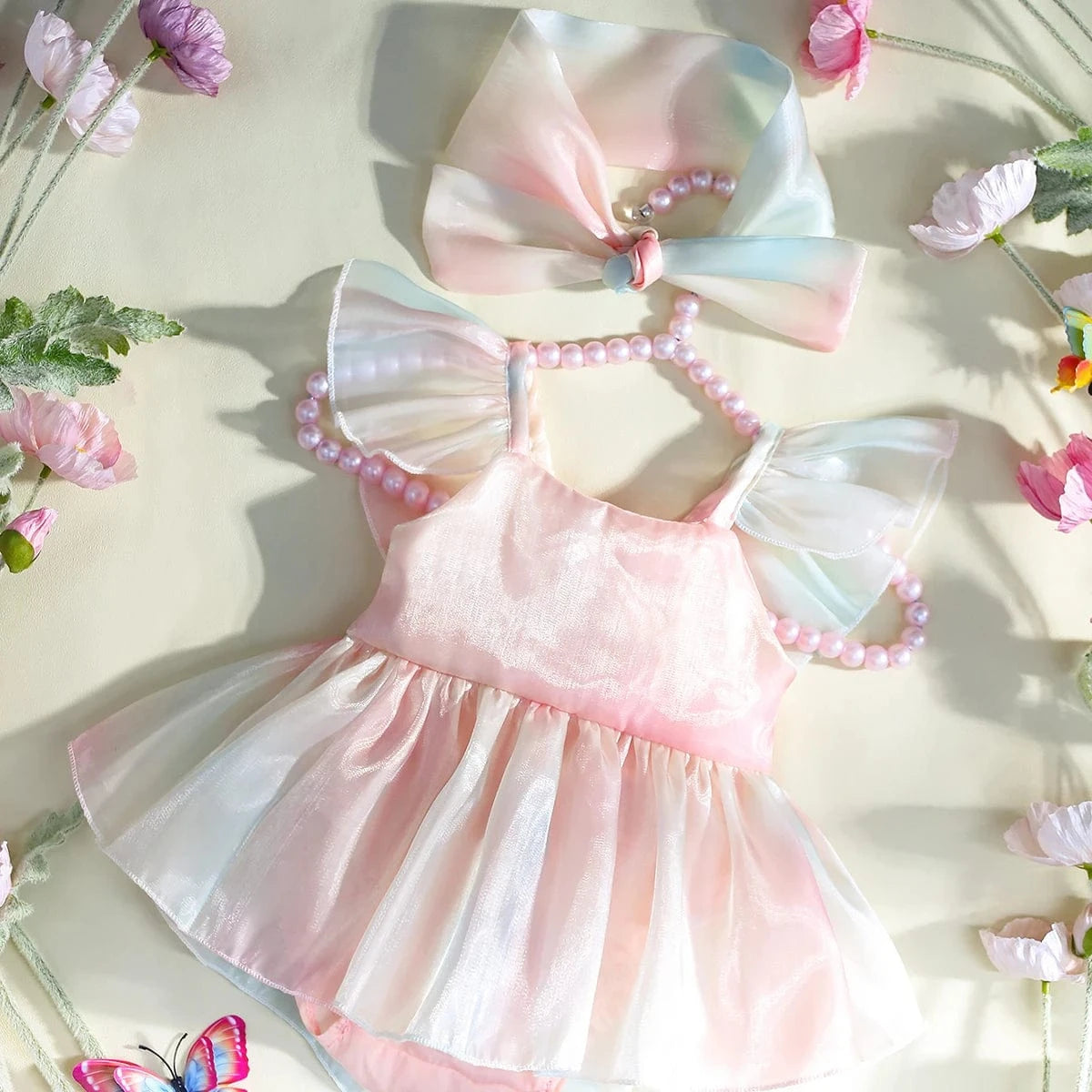 Gradient Pink / 0-1M Gradient Pleated Skirt with Matching Headband