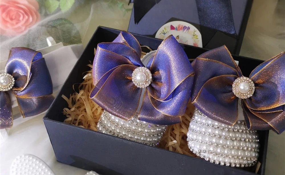 Purple Satin Bow Shoes with Pearl Center / 0-6M Handmade Baby Girl Christening Shoes
