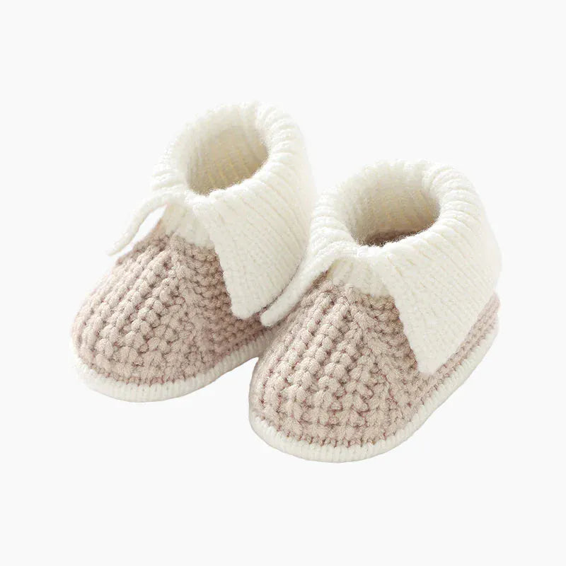 Beige & Cream / 3-6M Handmade Knitted Baby Booties