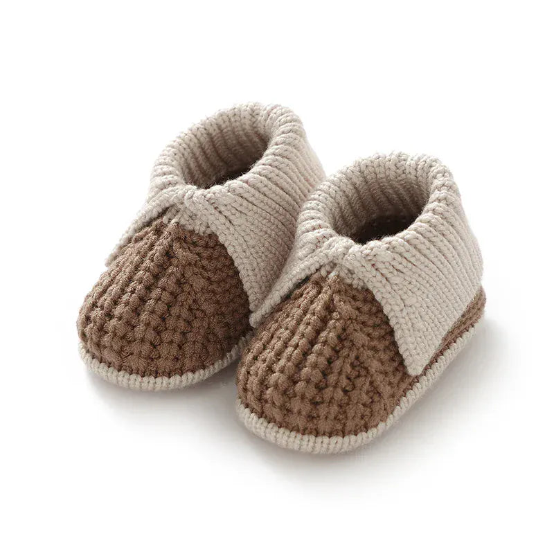 Brown &amp; Cream / 3-6M Handmade Knitted Baby Booties