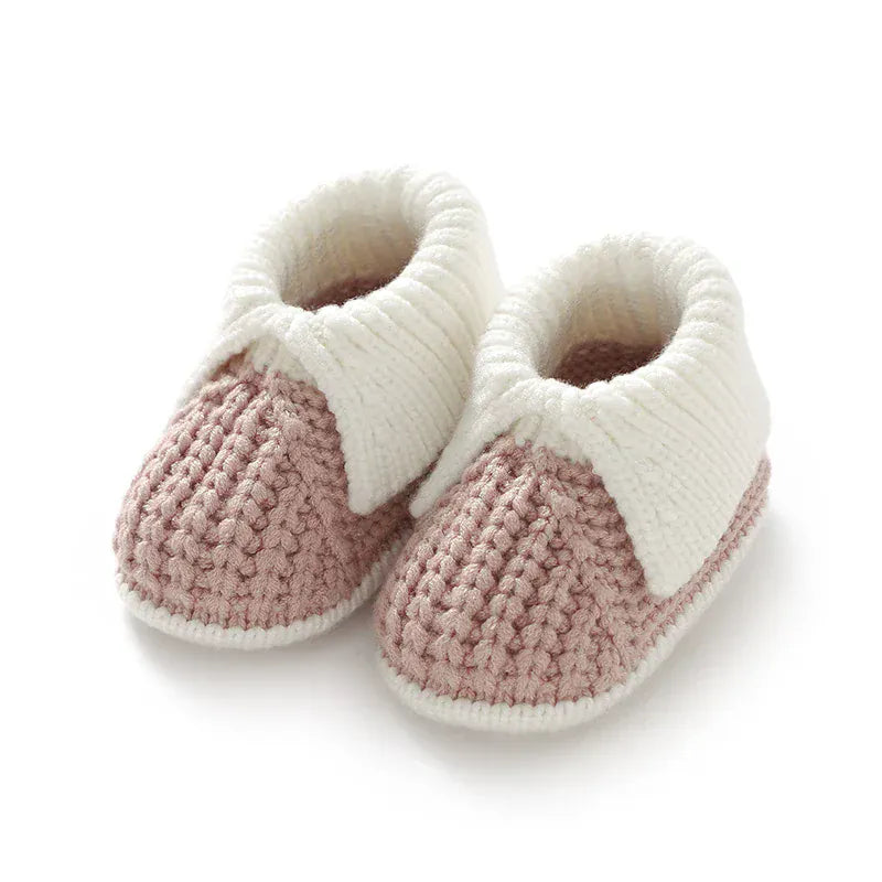 Pink &amp; Cream / 3-6M Handmade Knitted Baby Booties