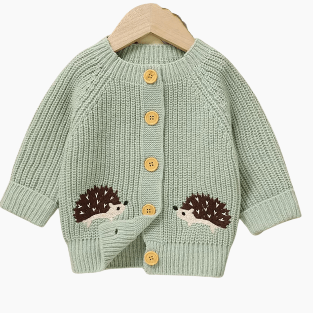 Hedgehog Embroidered Baby Knit Cardigan - Momorii
