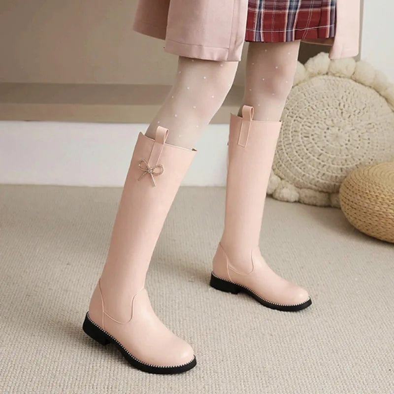 Stylish Knee High Boots with Bow Accent Momorii