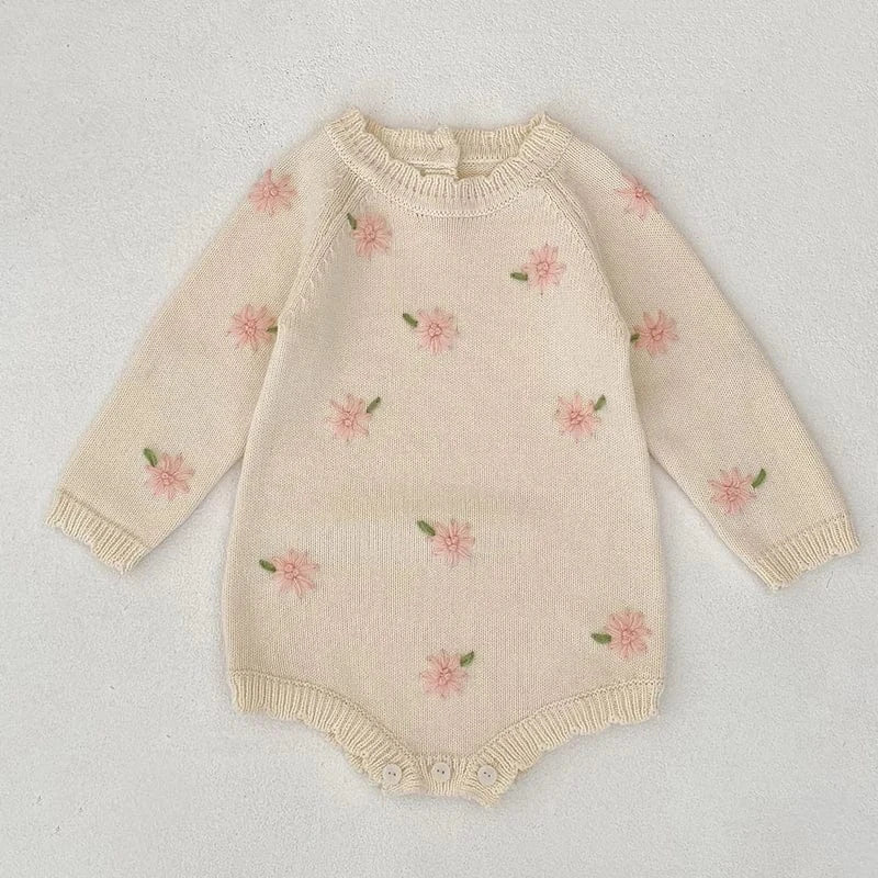 In Full Bloom Floral Embroidered Knit Romper