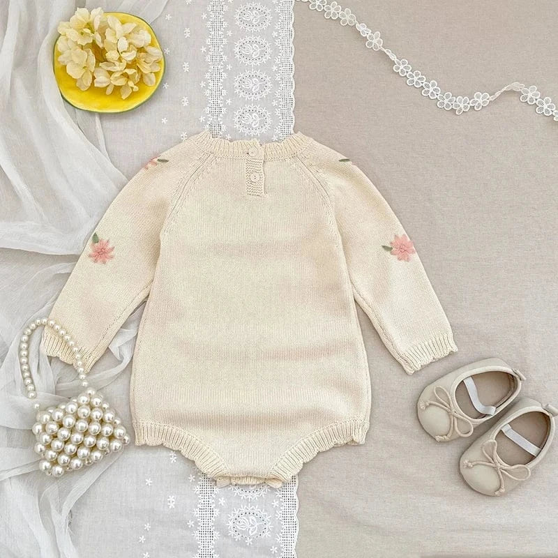 In Full Bloom Floral Embroidered Knit Romper