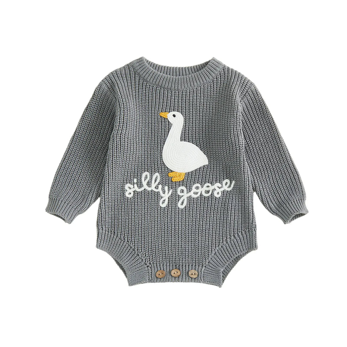 Gray / 0-3M Infant Baby Knitted Long Sleeve Goose Embroidery Romper Jumpsuit