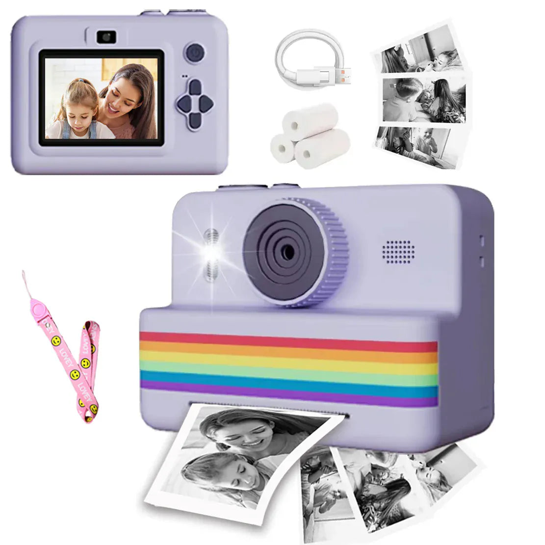 Purple Instant Print Kids Camera with 2.8" Screen &amp; Dual Lens