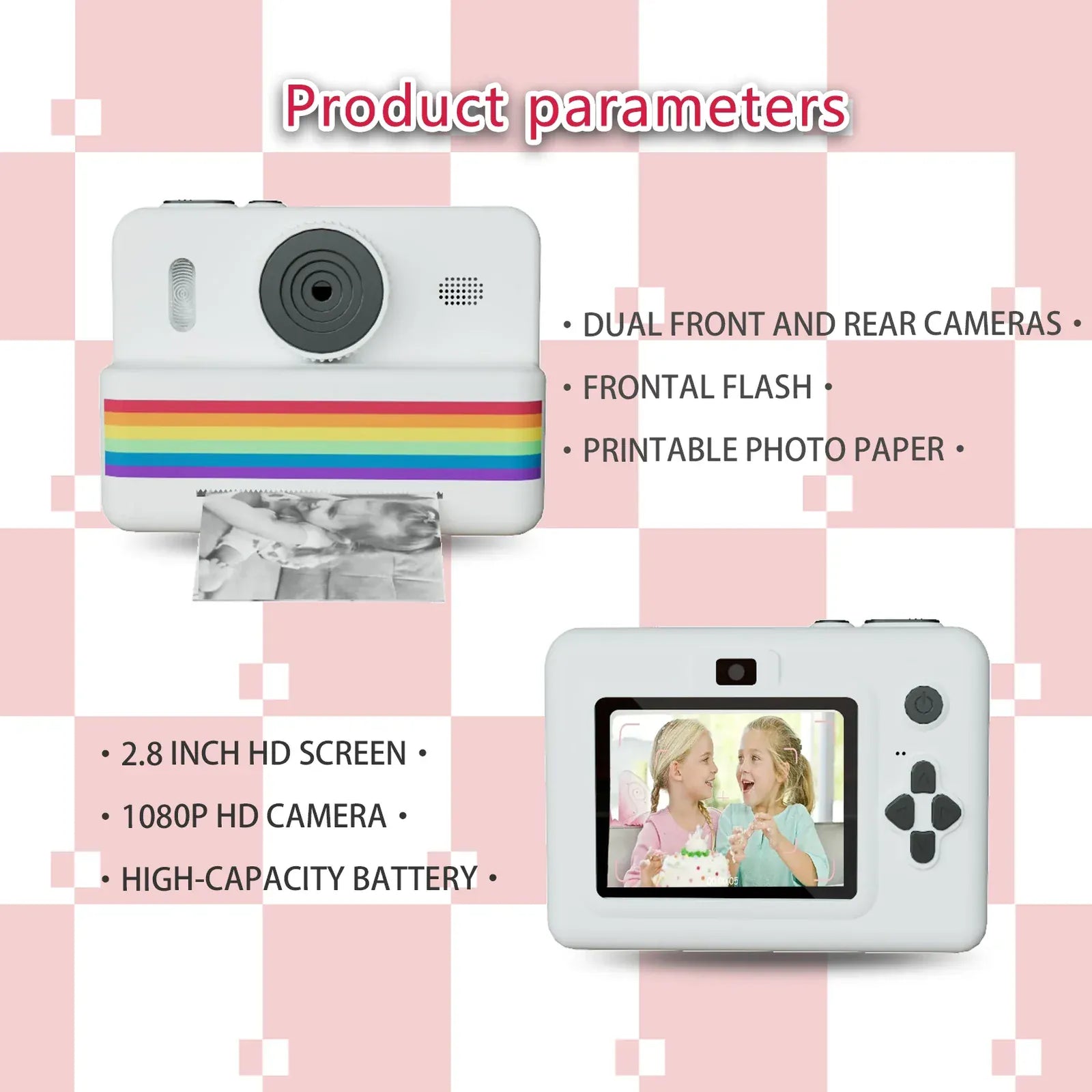 Instant Print Kids Camera with 2.8" Screen & Dual Lens