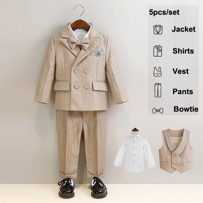 5pcs / 80 Khaki Striped Suit Set Boy's Suspenders