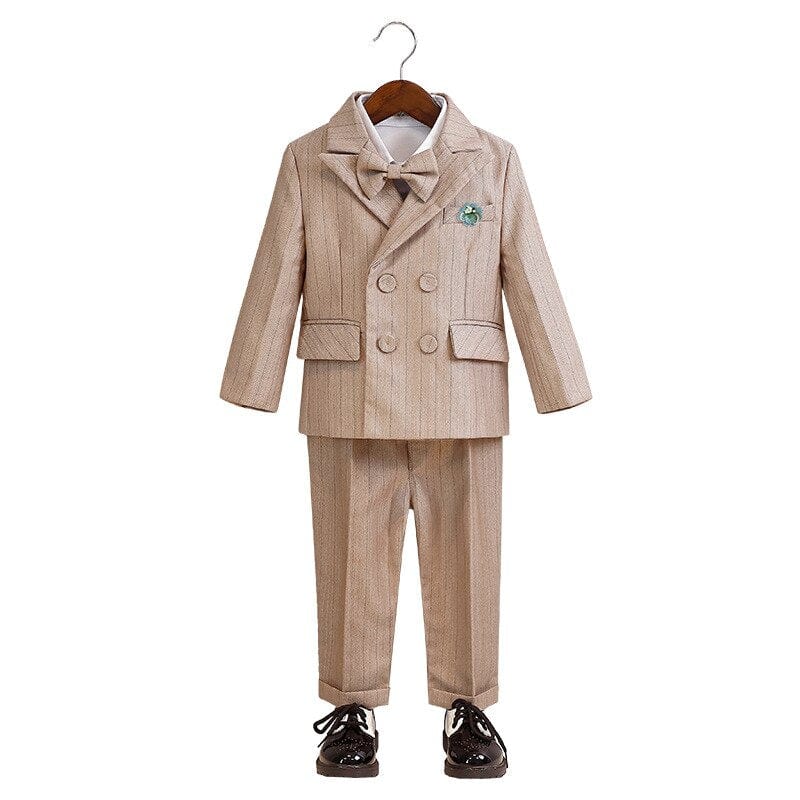 Khaki Striped Suit Set Boy's Suspenders