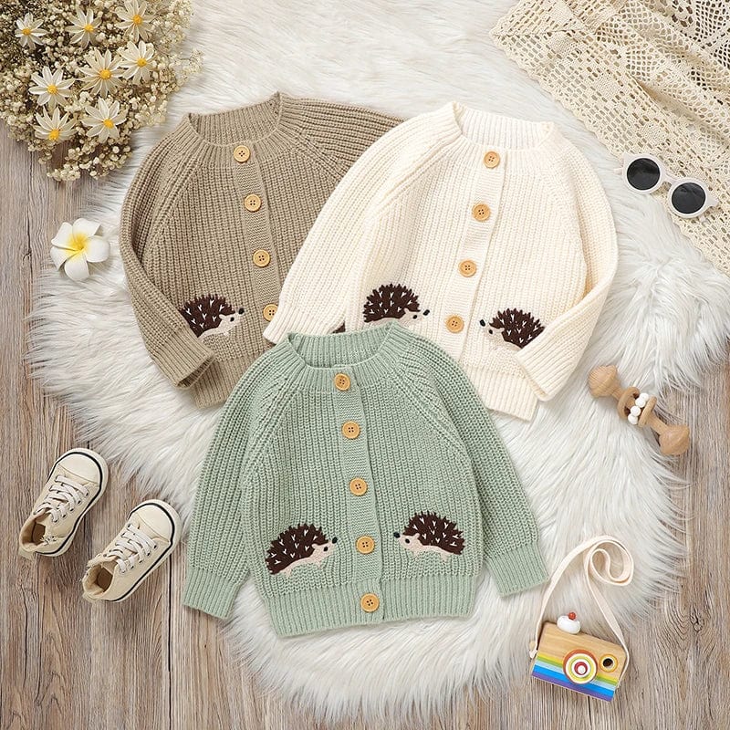 Hedgehog Embroidered Baby Knit Cardigan - Momorii