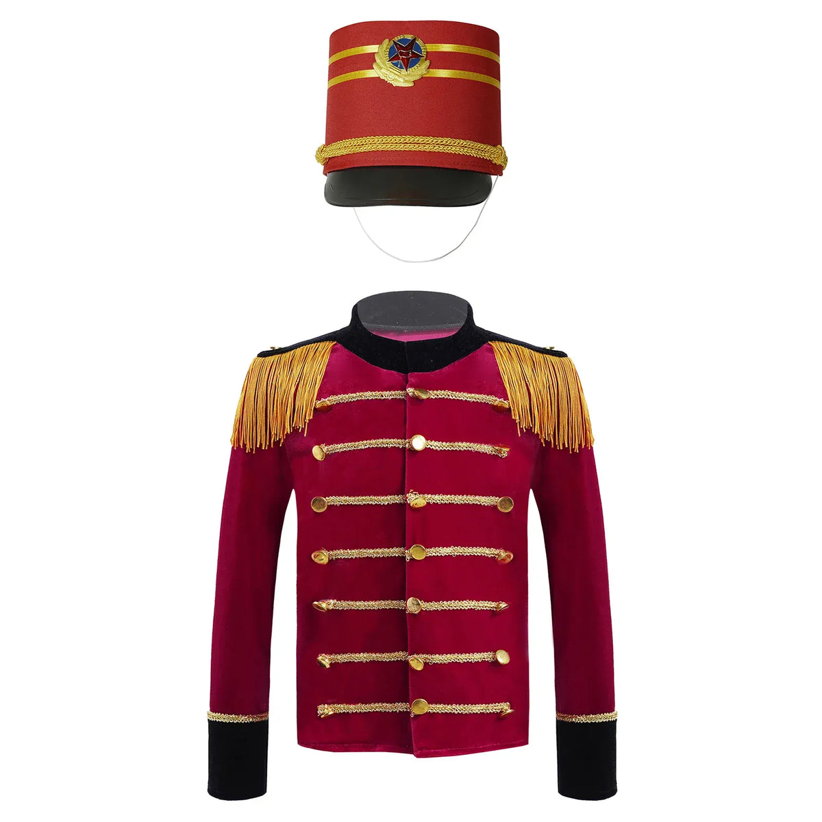Red with Red Soldier Hat (with gold details) / 4 Kid's Deluxe Ringmaster and Marching Band Jacket