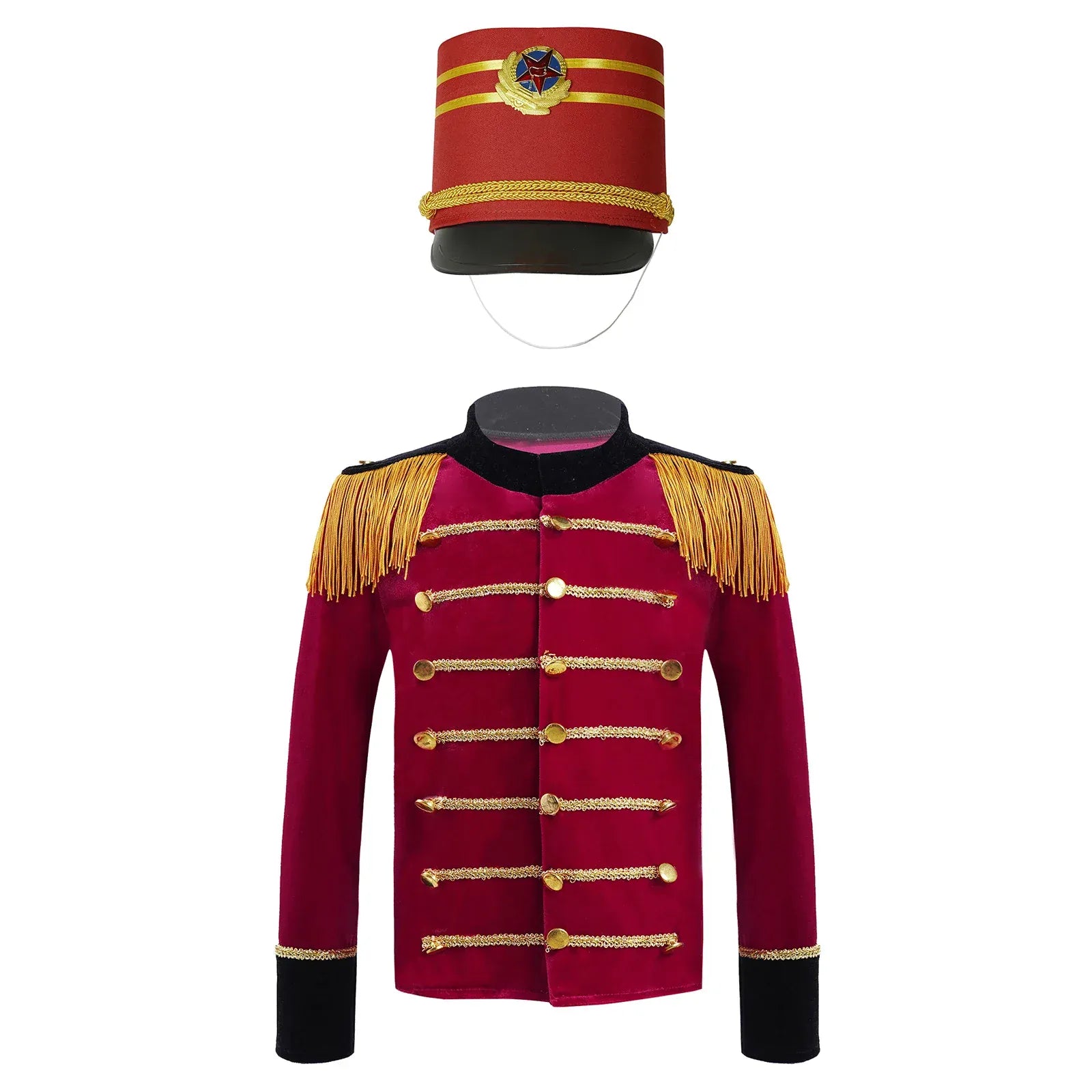 Red with Red Soldier Hat (with gold details) / 4 Kid's Deluxe Ringmaster and Marching Band Jacket