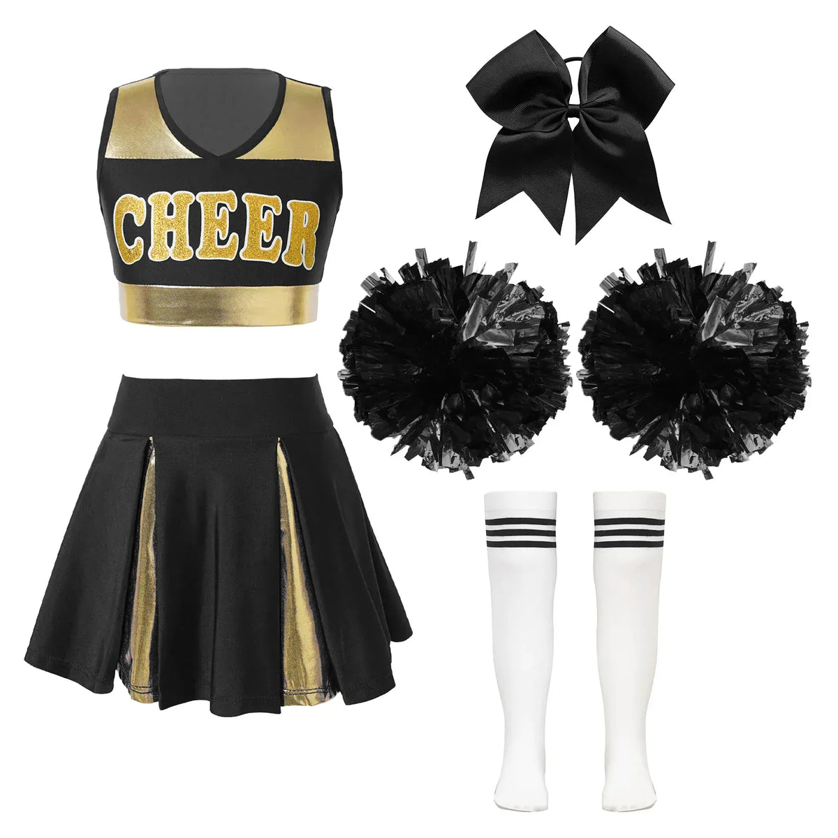 Black A / 6T Kids Cheerleader Uniform Outfit