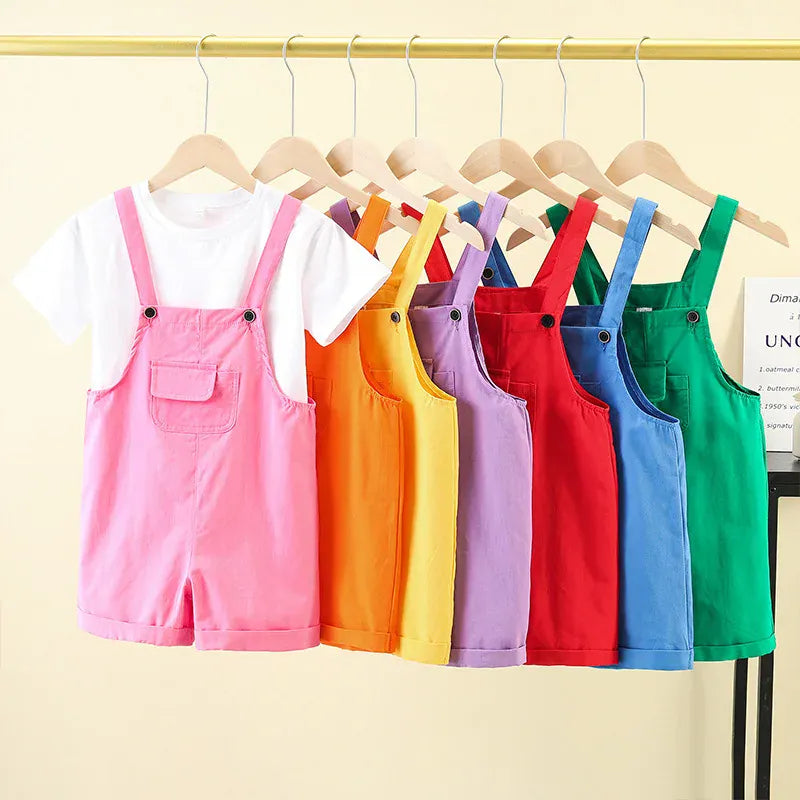 Kids Colorful Candy Color Overalls Shorts