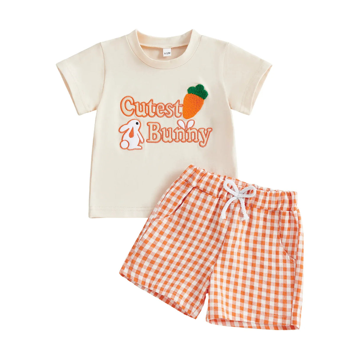 Orange Plaid Summer Set / 0-6M Kids' Easter Bunny Print T-Shirt &amp; Plaid Shorts Set
