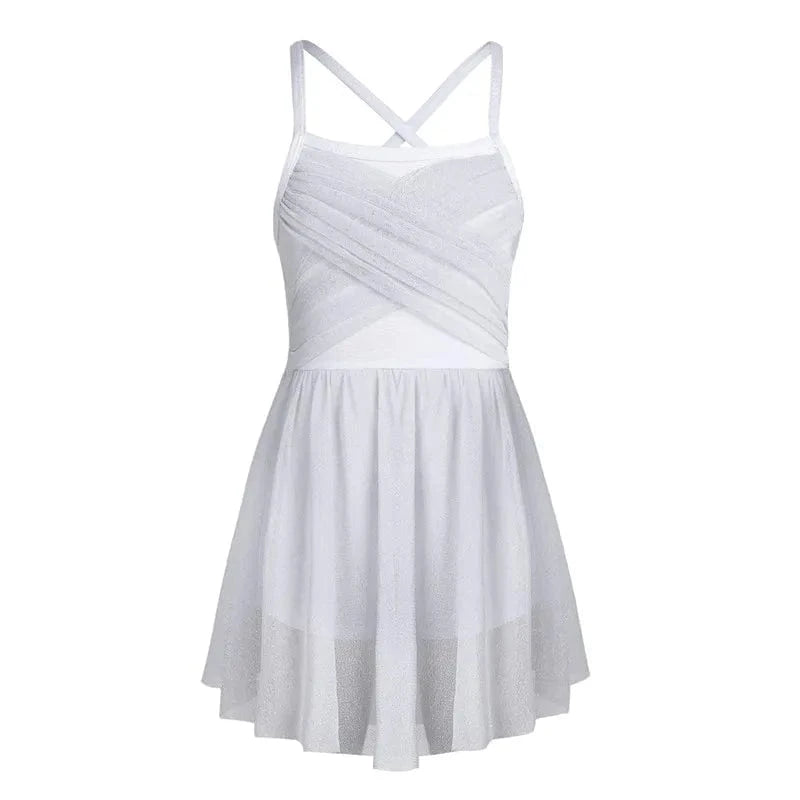 White / 4 Kids Girls Glittery Mesh Lyrical Dance