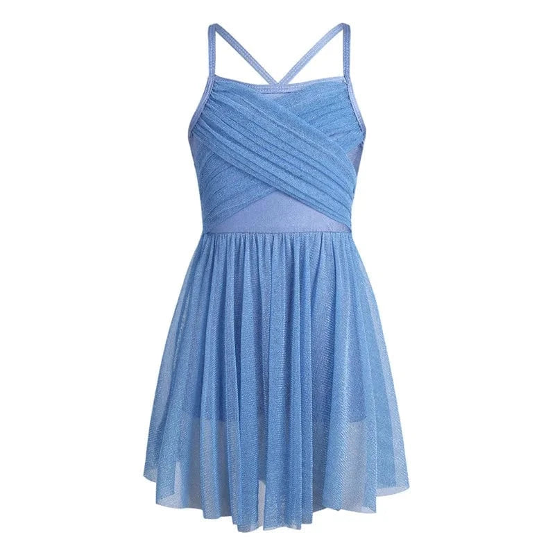Light Blue / 4 Kids Girls Glittery Mesh Lyrical Dance