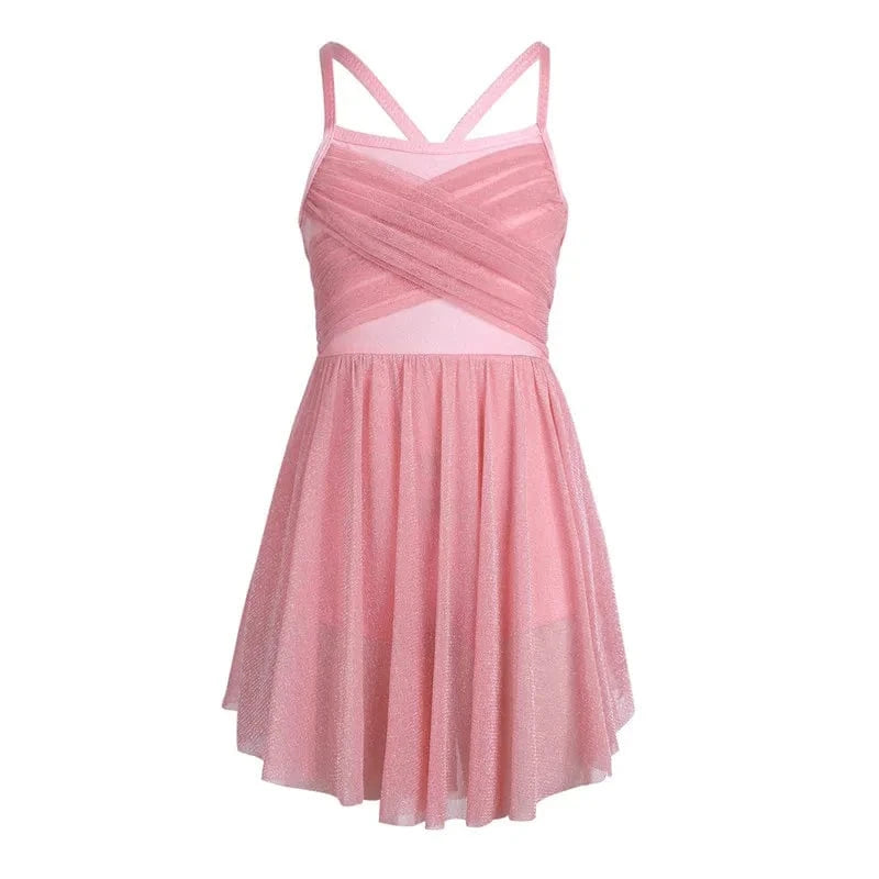 Pearl Pink / 4 Kids Girls Glittery Mesh Lyrical Dance