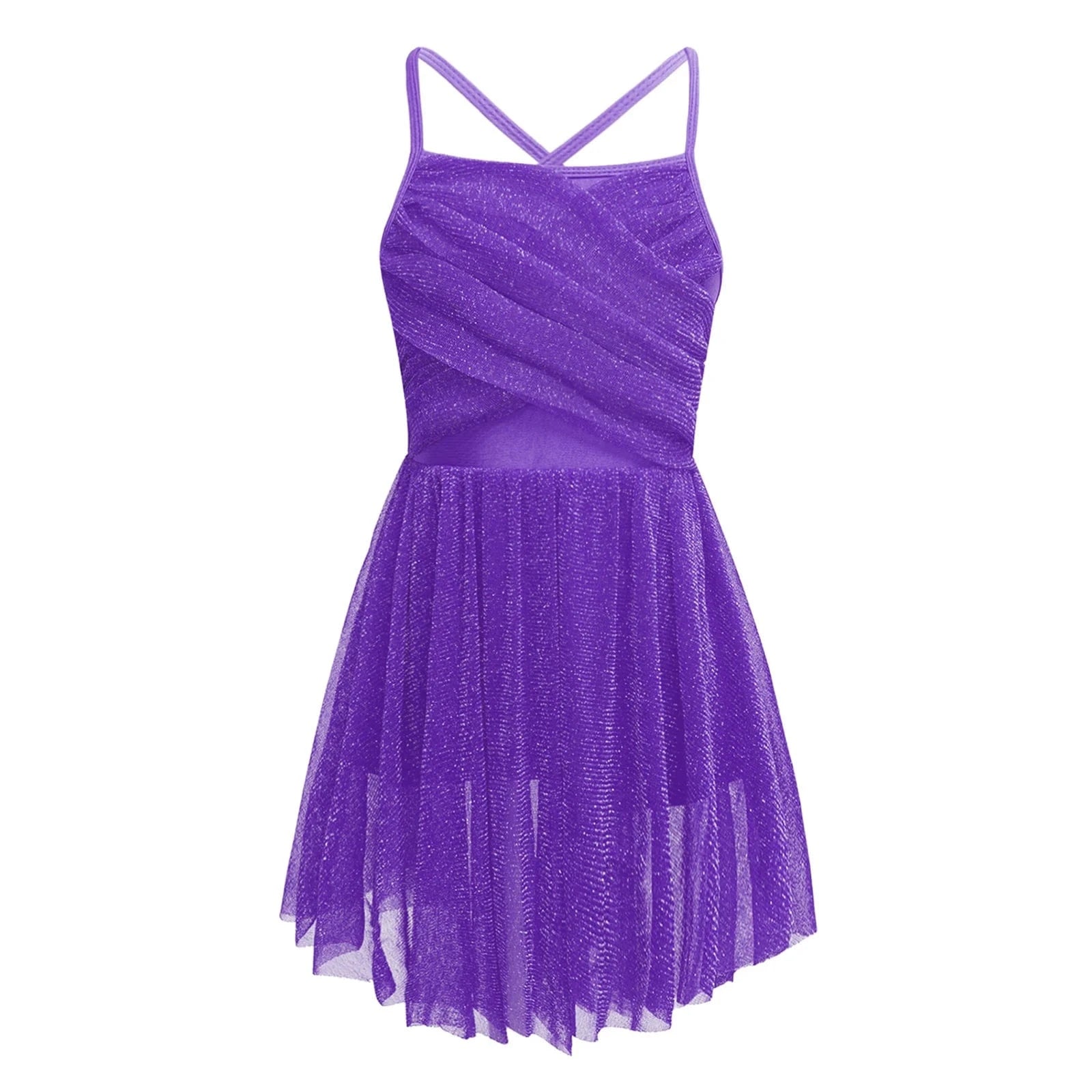 Purple / 4 Kids Girls Glittery Mesh Lyrical Dance