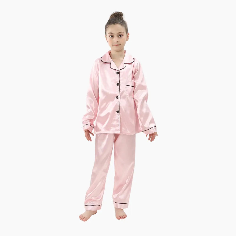 Pink Long Sleeve Satin Pajamas / 3-4T Kids' Silky Satin Pajamas