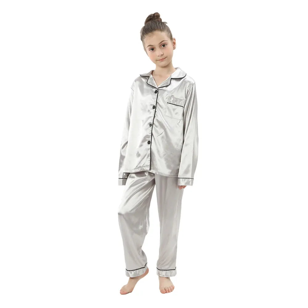 Silver Long Sleeve Satin Pajamas / 3-4T Kids' Silky Satin Pajamas
