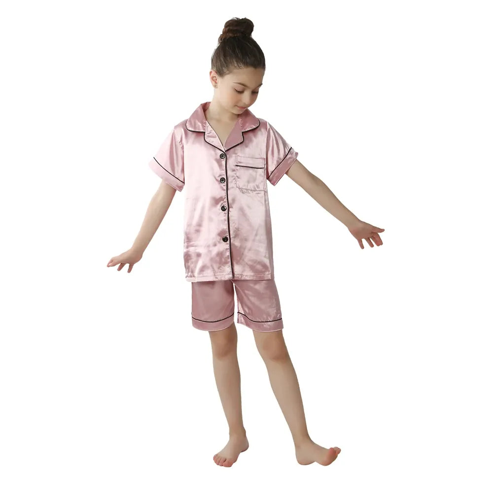 Pink Short Sleeve Satin Pajamas / 3-4T Kids' Silky Satin Pajamas