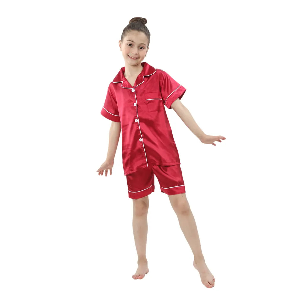 Red Short Sleeve Satin Pajamas / 3-4T Kids' Silky Satin Pajamas