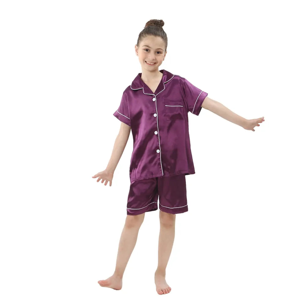 Purple Short Sleeve Satin Pajamas / 3-4T Kids' Silky Satin Pajamas