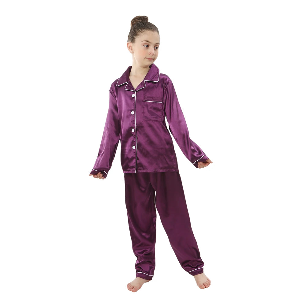 Purple Long Sleeve Satin Pajamas / 3-4T Kids' Silky Satin Pajamas