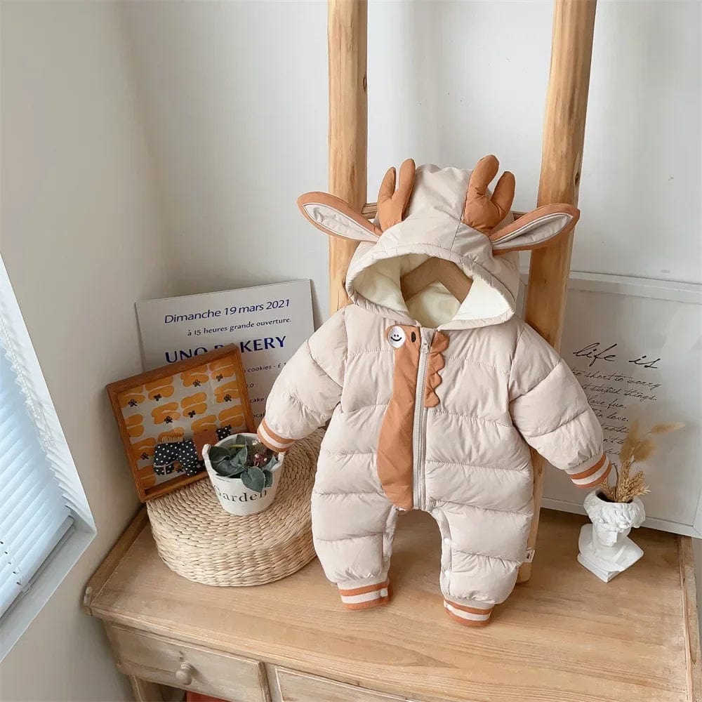 Coffee / 73cm (3-6M) Kids Thick Plush Zipper Warm Jumpsuits