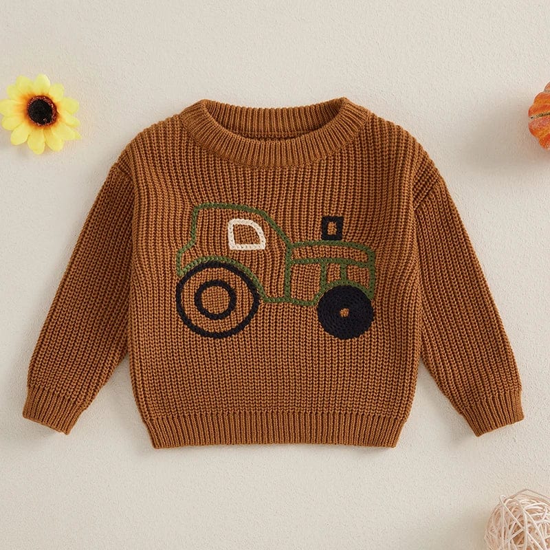 Kids Tractor Print Knit Sweater - Momorii