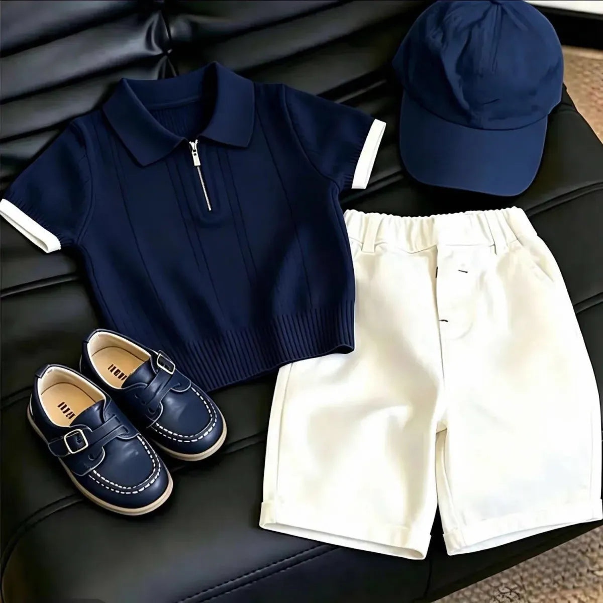 Navy / 12M Kids Unisex Short Sleeve Top &amp; Casual Shorts 2-Piece Set