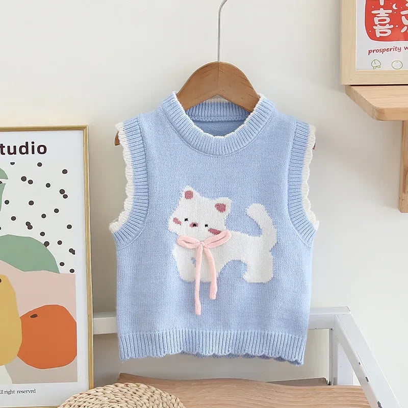 Blue / 9-12M Kitty Cuddle Knit Vest