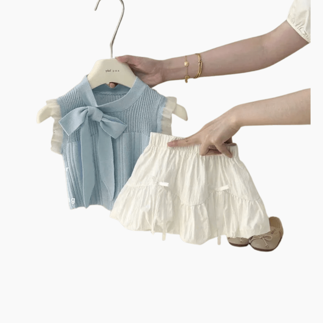 Knitted Bow Top and Ruffle Skirt Set