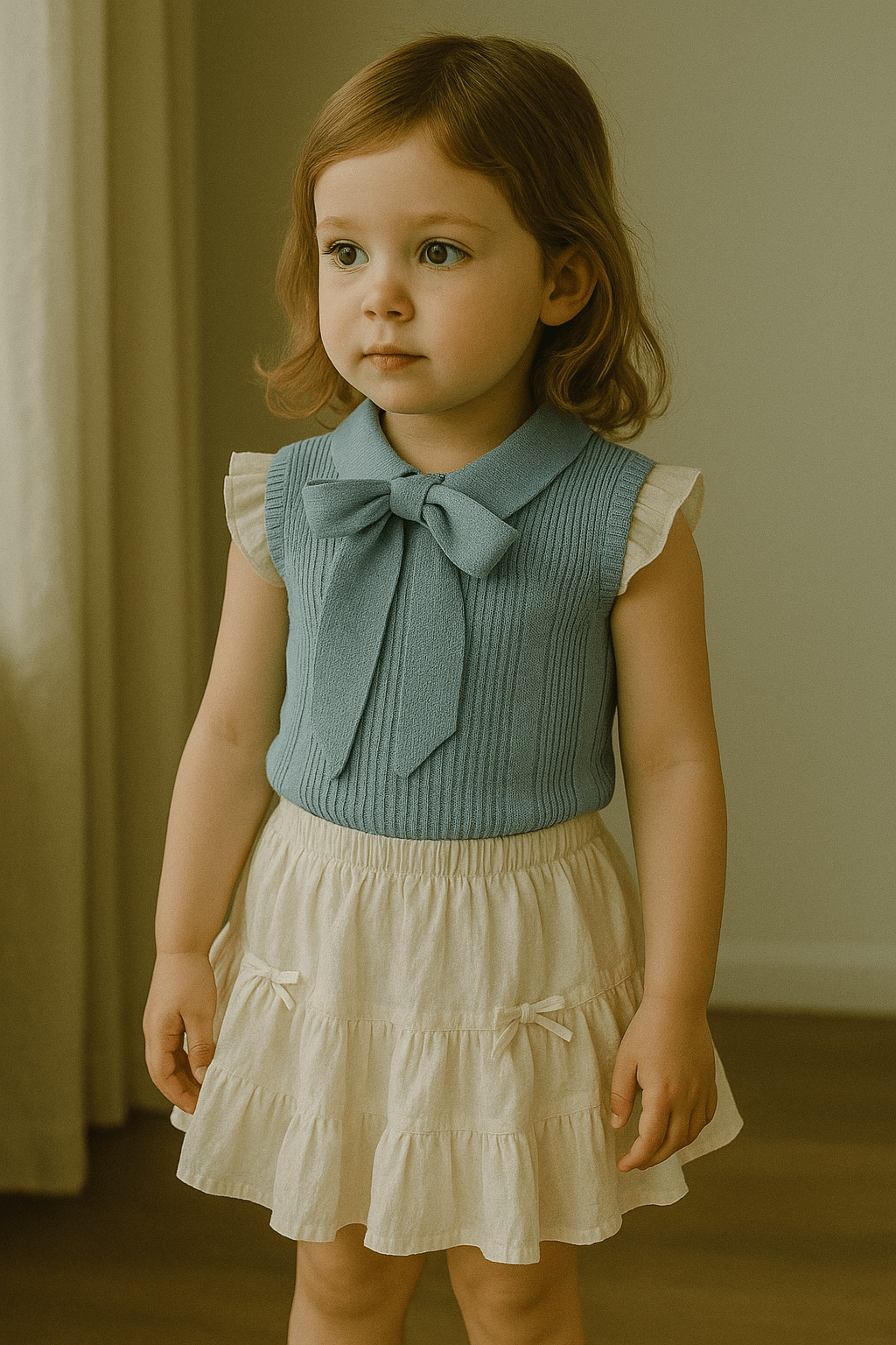 Knitted Bow Top and Ruffle Skirt Set