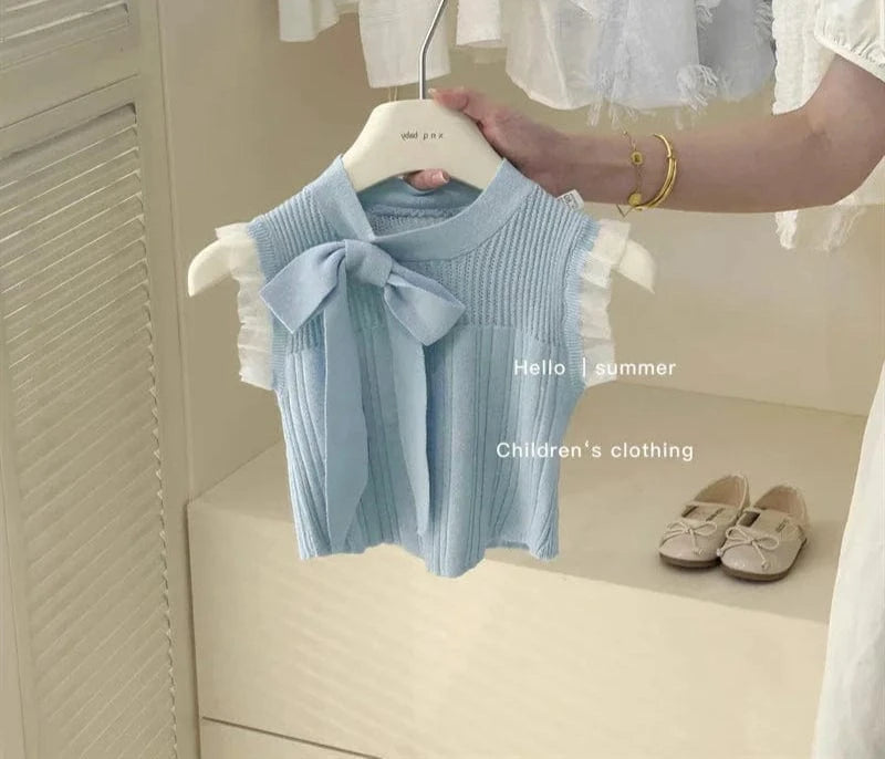 Knitted Bow Top and Ruffle Skirt Set