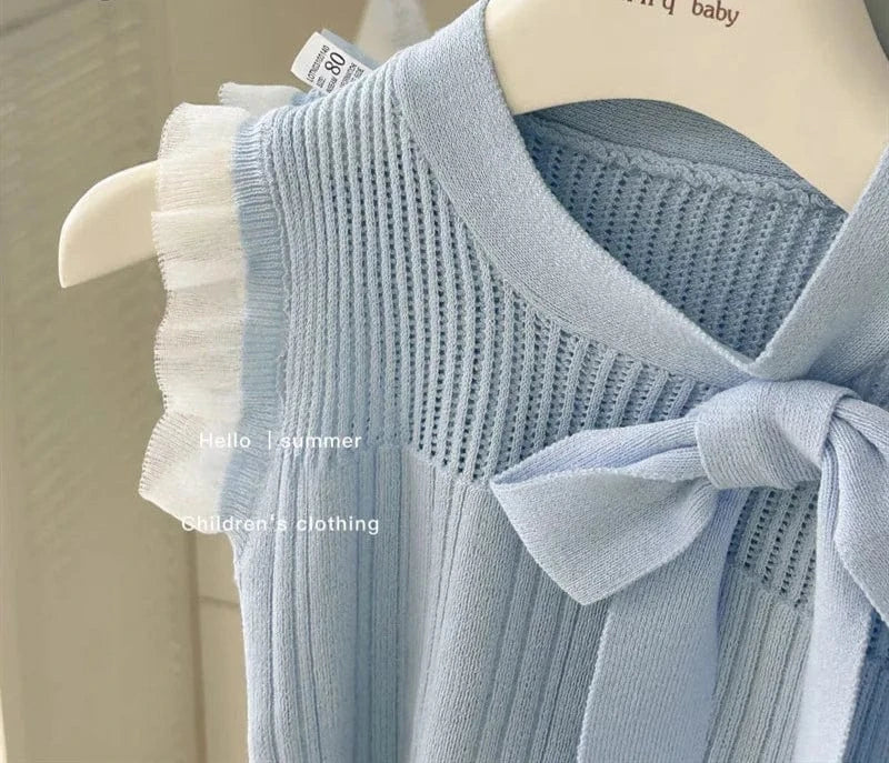 Knitted Bow Top and Ruffle Skirt Set